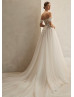 Off Shoulder Ivory Lace Tulle Corset Back Chic Wedding Dress